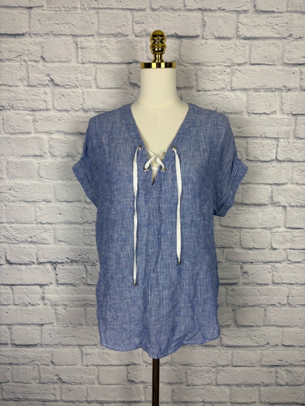 Rails Jeri White Stripe Lace Up Shirt size S - Picture 3 of 8